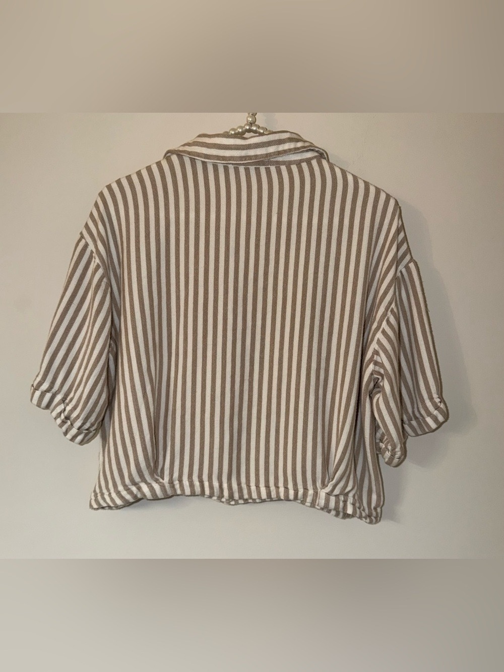 KUT from the Kloth Donna Striped Top Size Large Ivory Taupe Linen Blend - Picture 8 of 11